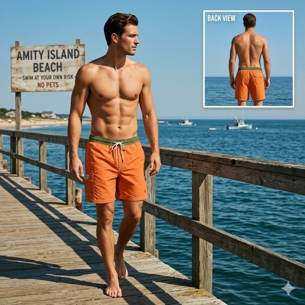 Polo Ralph Lauren Men Cargo Swim Trunks Orange Nylon Board Shorts Medium RN41381
